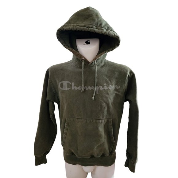 Champion Mens Reverse Weave Spellout Script Logo Hoodie Green M - Picture 1 of 4